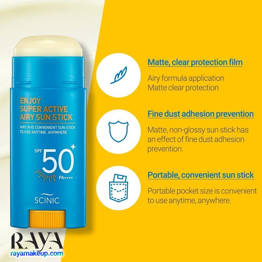 ضد آفتاب استیکی انجوی سوپر اکتیو ایری سان استیک ساینیک ++++Scinic Enjoy Super Active Airy Sun Stick SPF50+ PA