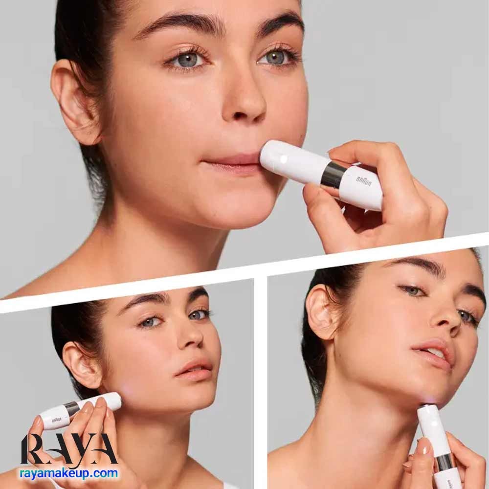 ماشین اصلاح موهای زائد صورت بانوان براون FS1000 هلو فیس گودبای هیر Braun Face Mini hair remover FS1000 with Smartlight, white