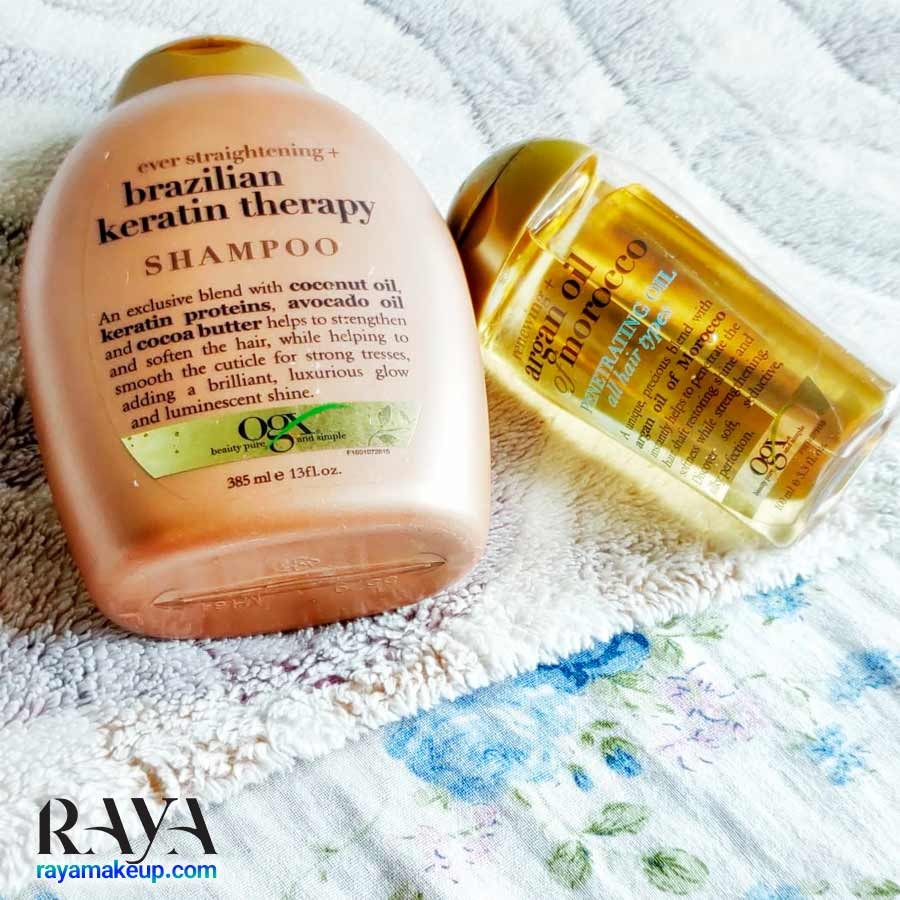 شامپو صاف و براق کننده مو مدل کراتین برزیلی او جی ایکس OGX Ever Straightening + Brazilian Keratin Therapy Shampoo