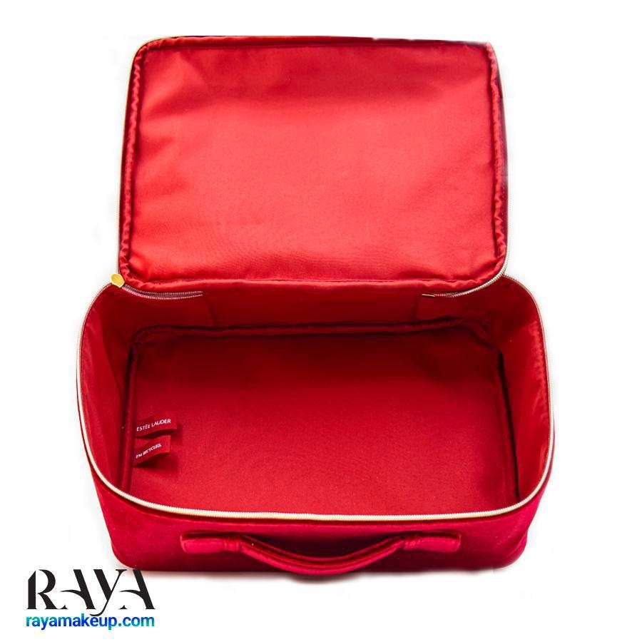 کیف لوازم آرایشی دسته دار و مخملی با رنگ قرمز استی لادر