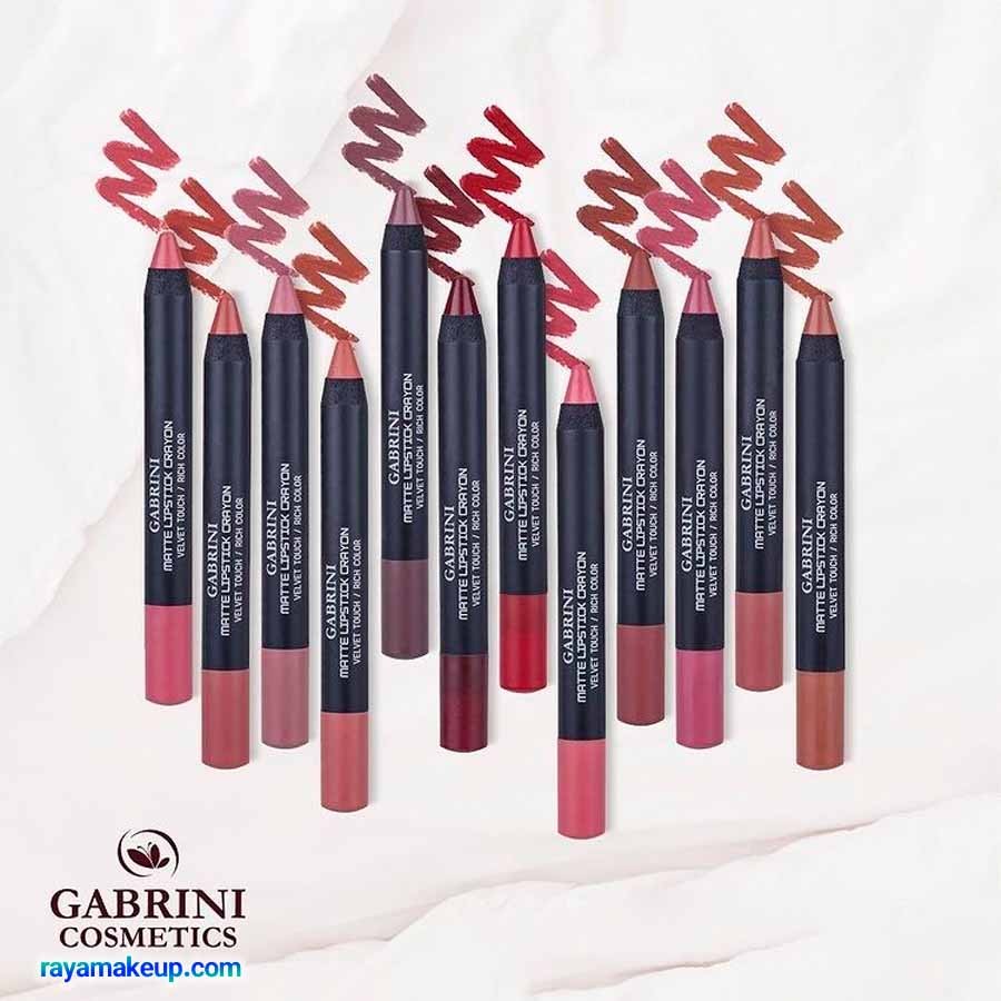 رژ لب مدادی مات و مخملی و مرطوب کننده گابرینی مدل مت لیپستیک کرایون Gabrini Matte Lipstick Crayon
