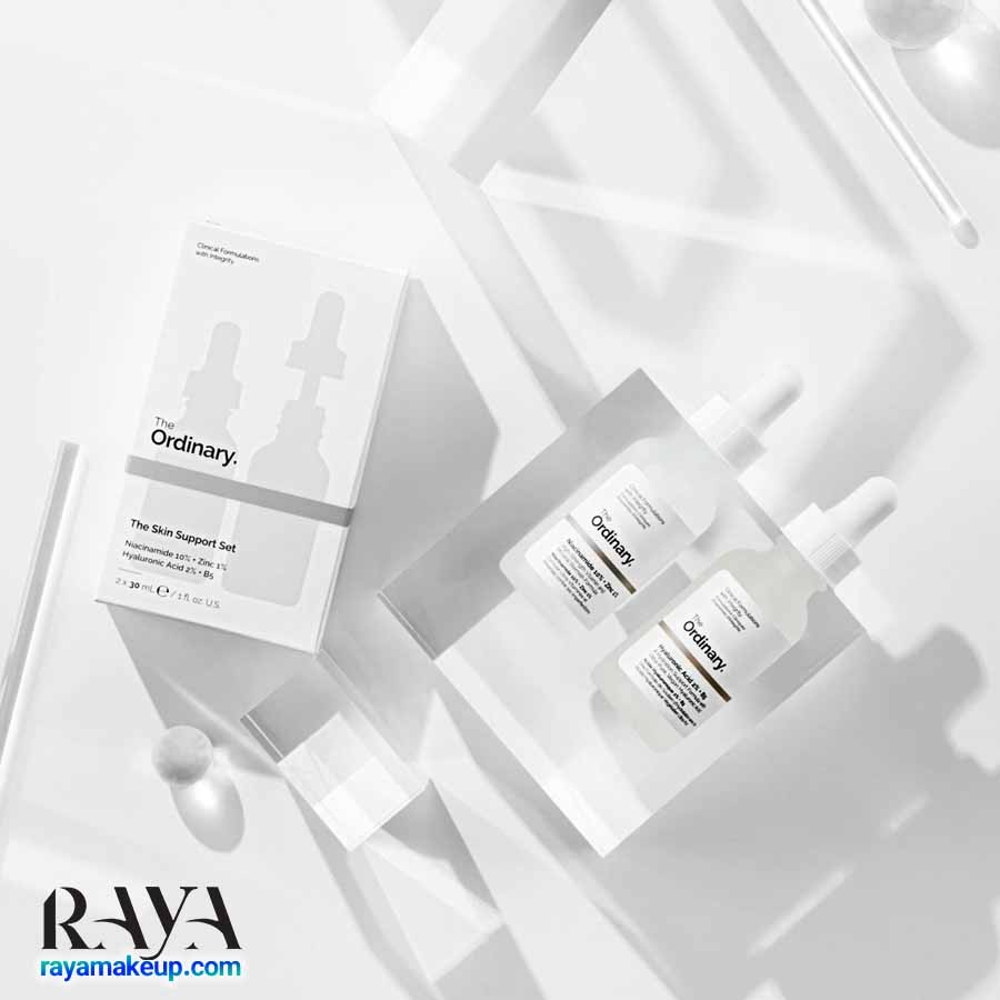 ست د اسکین ساپورت حاوی سرم نیاسینامید 10% + زینک 1% و سرم هیالورونیک اسید 2% + B5 اوردینری The Ordinary The Skin Support Set 