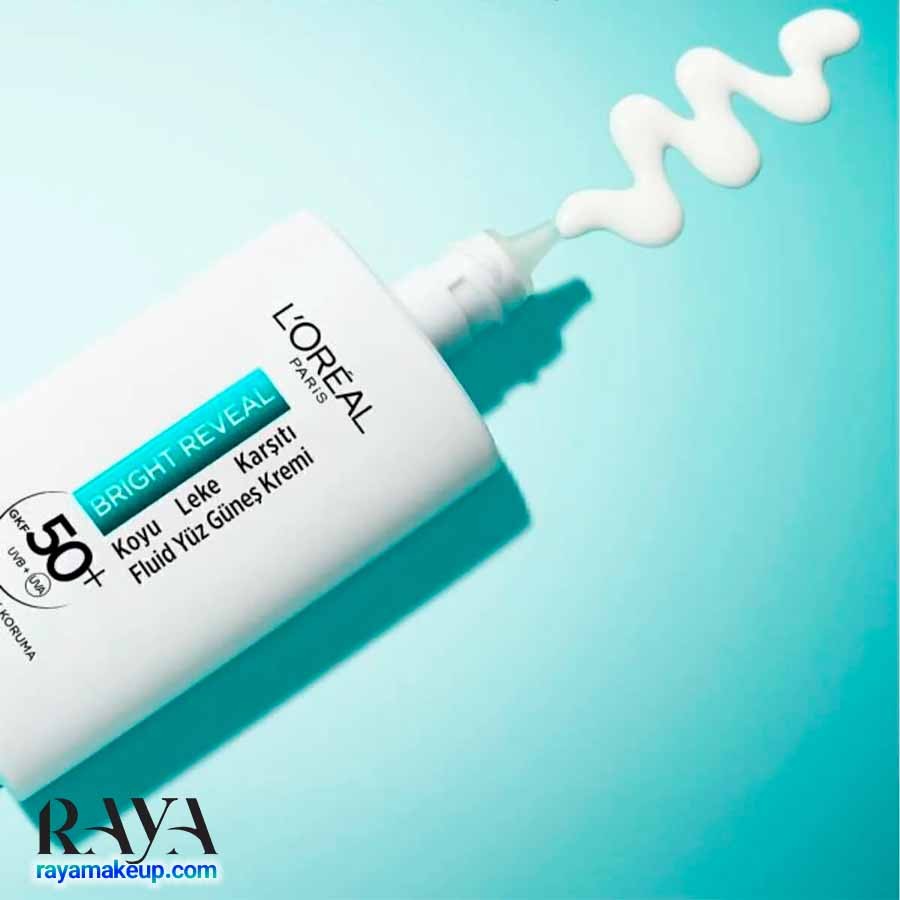 کرم ضد آفتاب فلوییدی ضد لک و روشن کننده پوست مدل برایت رویل لورآل پاریس L'Oréal Paris Bright Reveal Koyu Leke Karşıtı Fluid Yüz Güneş Kremi GKF50+