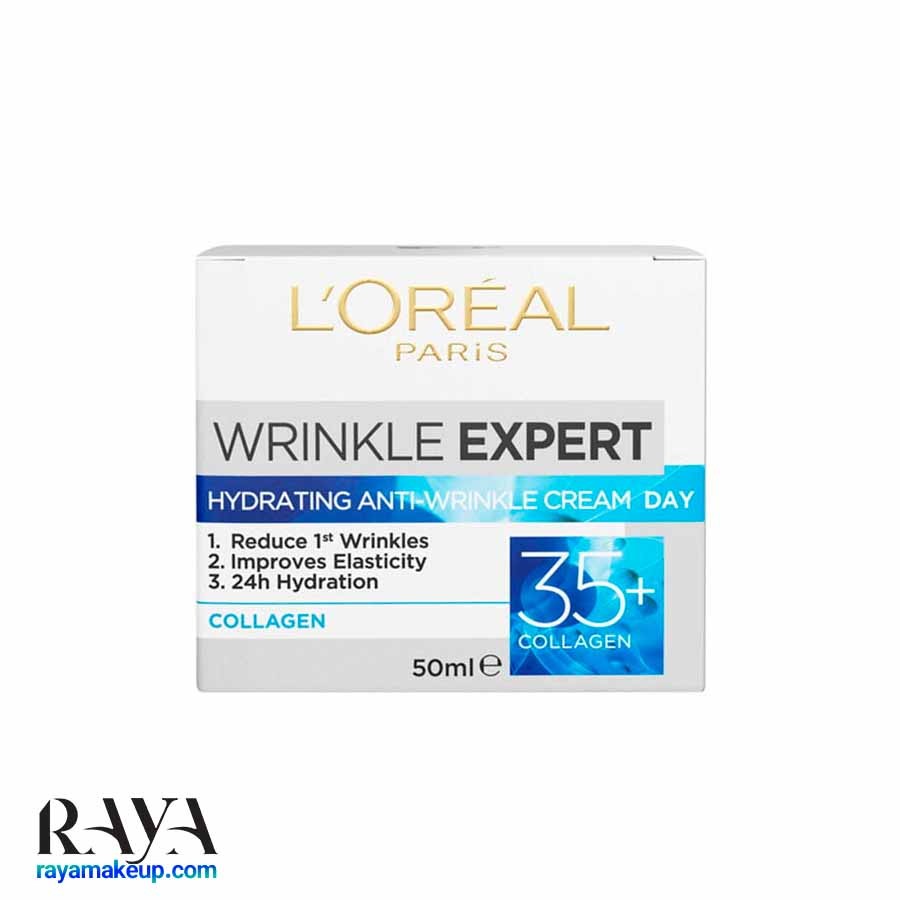 کرم روز ضد چروک و آبرسان کلاژن لورال پاریس سری رینکل اکسپرت +35 سال  L’Oreal Wrinkle Expert 35+ Collagen Day Cream