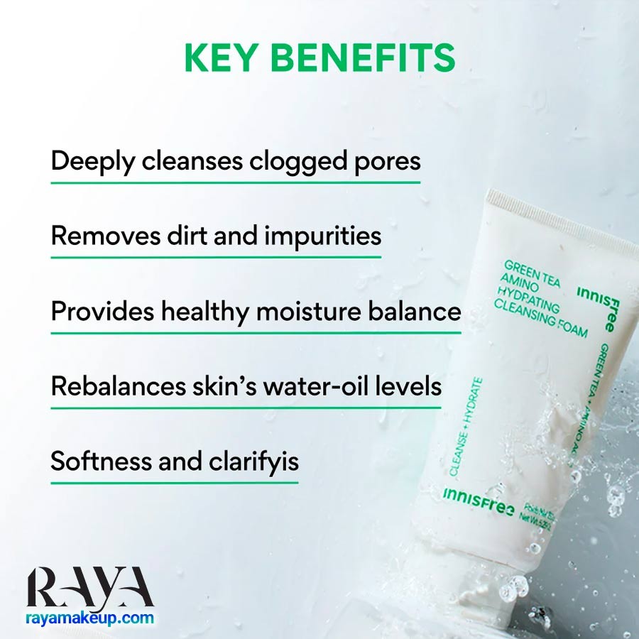 فوم شستشو آبرسان اینیسفری حاوی چای سبز و آمینو اسید  Innisfree Green Tea Amino Hydrating Cleansing Foam 