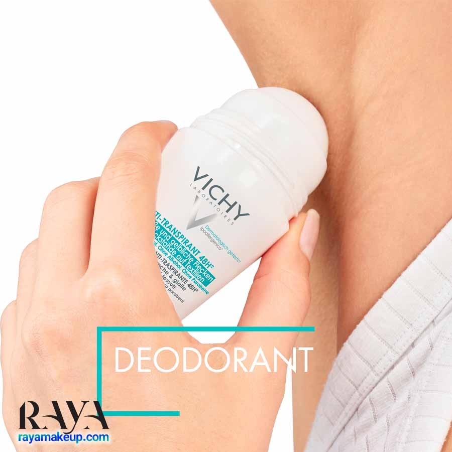 دئودورانت ضد تعریق رولی 48 ساعته ویشی مدل ضد لک و ضد حساسیت Vichy No Marks 48hr Roll-On Deodorant (Vichy Anti-Transpirant Anti-Traces Roll-on Deodorant)