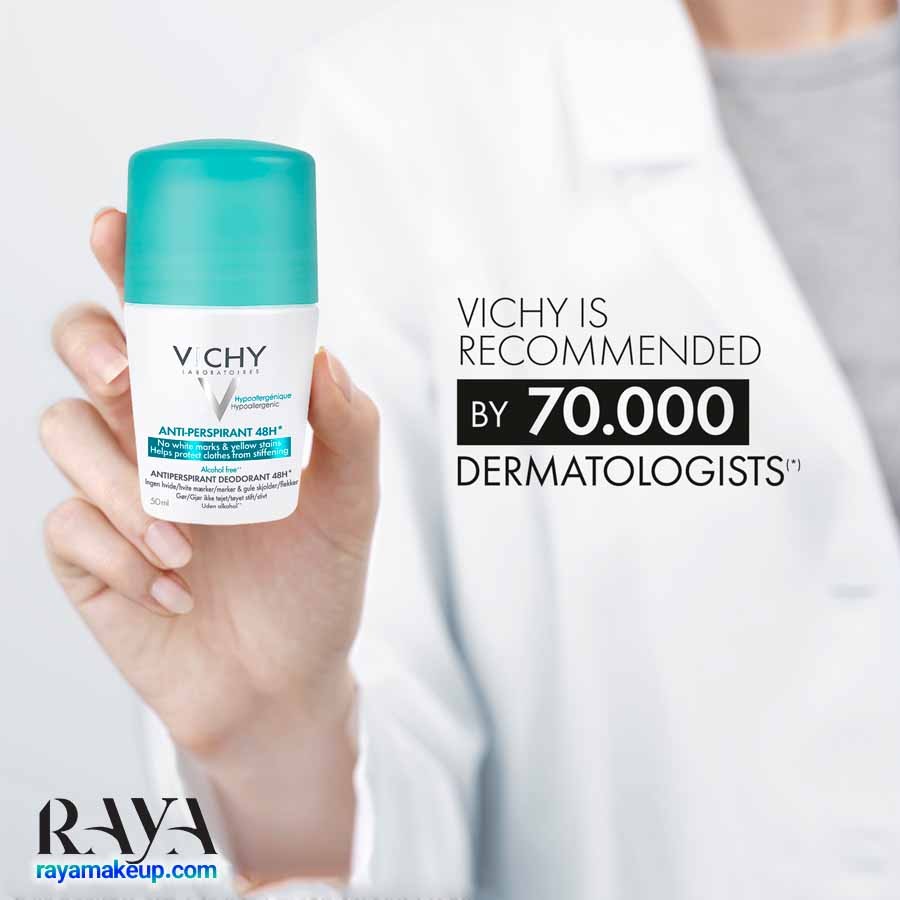 دئودورانت ضد تعریق رولی 48 ساعته ویشی مدل ضد لک و ضد حساسیت Vichy No Marks 48hr Roll-On Deodorant (Vichy Anti-Transpirant Anti-Traces Roll-on Deodorant)