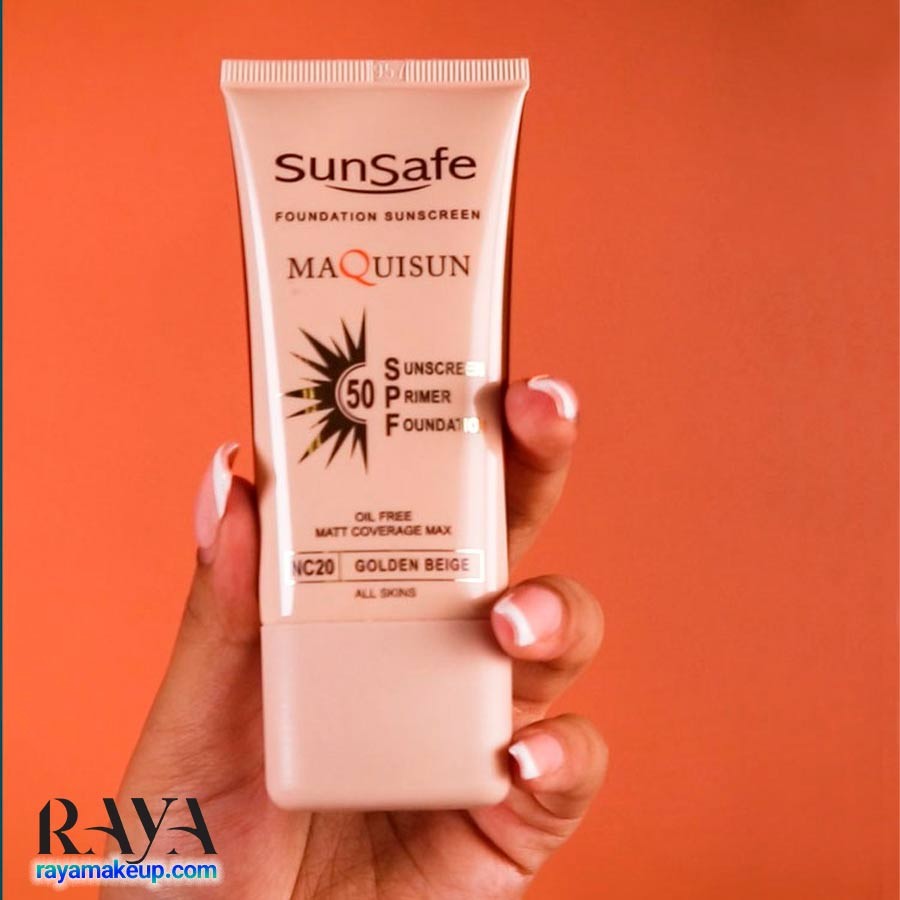 ضد آفتاب کرم پودری و پرایمری سان سیف فاقد چربی Sunsafe Maquisun Spf50 Sunshield Cream