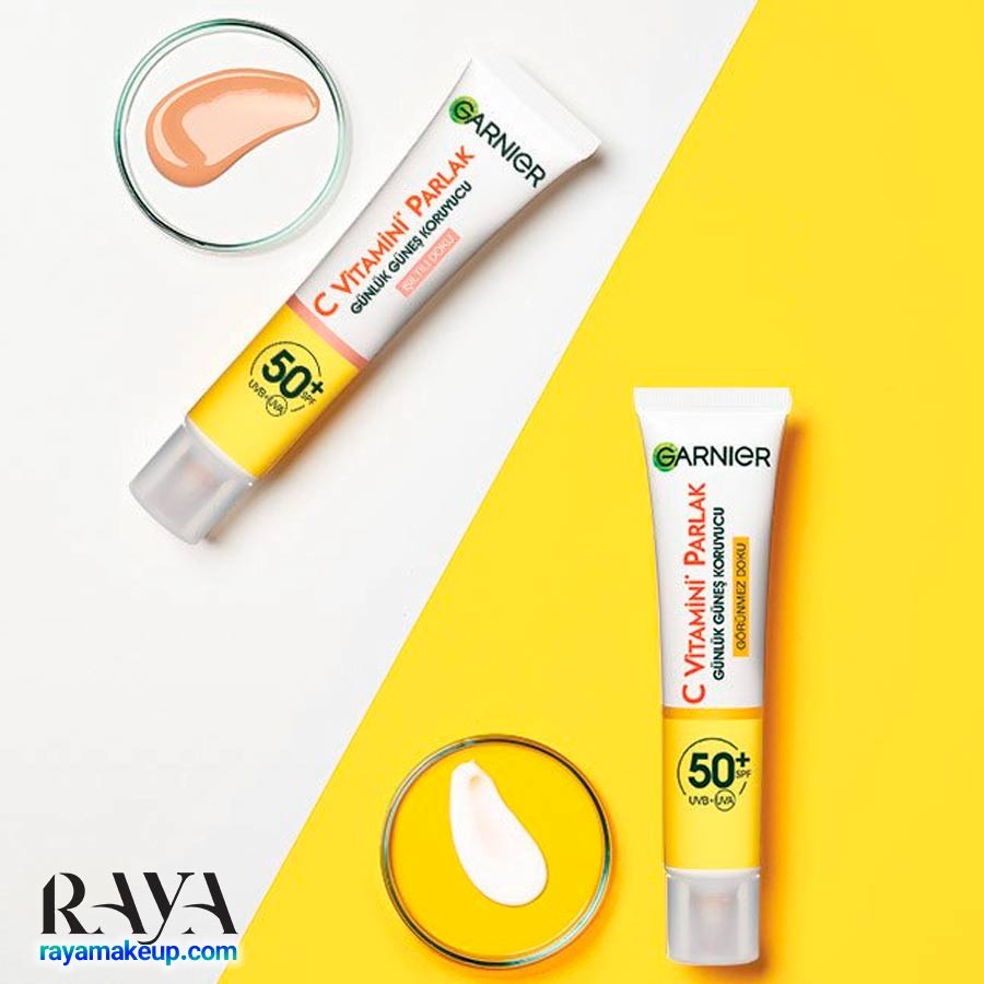 کرم ضد آفتاب فلوئیدی رنگی ویتامین C گارنیه Garnier C Vitamini Parlak Işıltılı Doku Günlük Güneş Koruyucu Fluid Yüz Kremi SPF50+