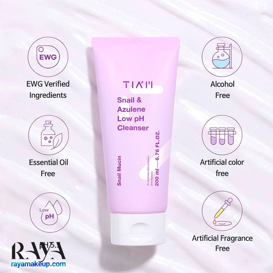 ژل شستشوی ملایم حلزون و آزولن تیام با pH پایین TIAM Snail & Azulene Low pH Cleanser