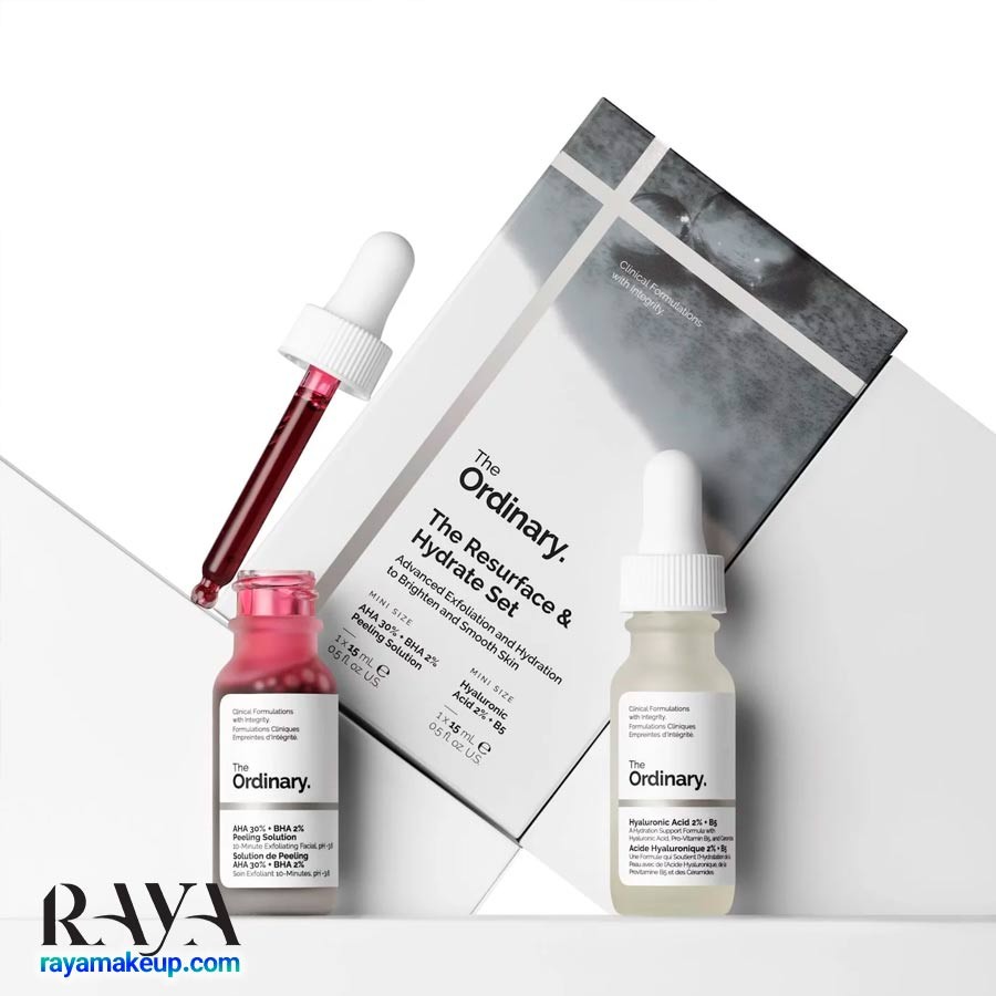 ست سرم پیلینگ سلوشن AHA و BHA و سرم هیالورونیک اسید و B5 اوردینری The Ordinary The Resurface & Hydrate Set