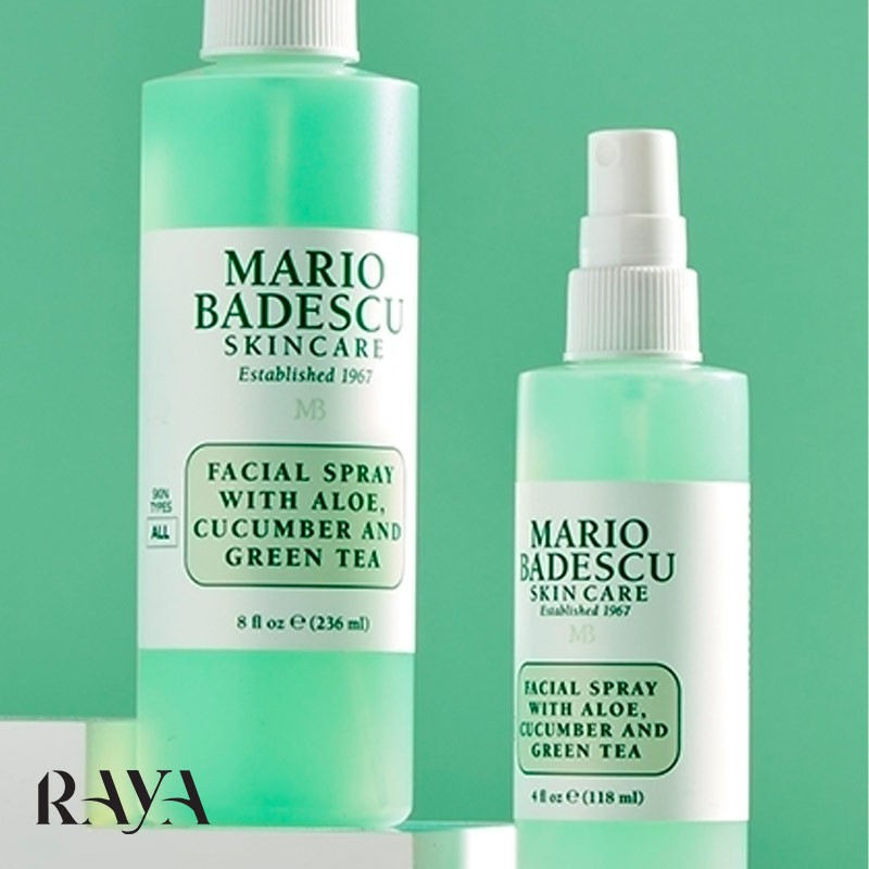 اسپری آبرسان صورت ماریو بادسکو حاوی آلوئه ورا، خیار و چای سبز Mario Badescu Facial Spray With Aloe Cucumber And Green Tree