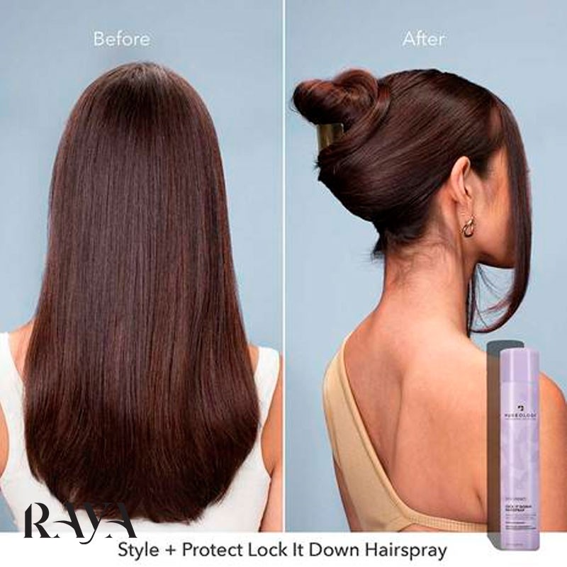 اسپری مو حالت دهنده و فیکس کننده پیورولوژی مدل استایل + پروتکت لاک ایت داون Pureology Style + Protect Lock It Down Hairspray