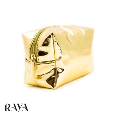 کیف لوازم آرایشی ورنی با رنگ طلایی سفورا